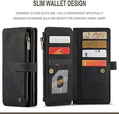 HAII Case for Moto G Stylus 5G 2021, Flip Leather Wallet Case with 10 Card Slot Holder Zipper Pocket Kickstand Magnetic Closure Shockproof Flip Folio Cover for Moto G Stylus 5G 2021 (Black)