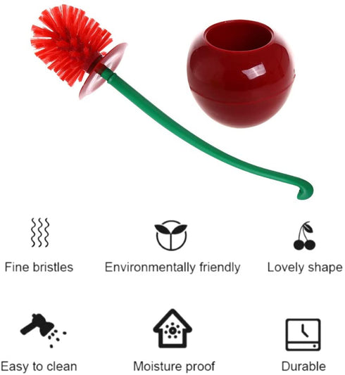 Creative Toilet Brush with Holder Bowl&Long Handle, Household Bathroom Cleaning Tool Cleaner and Base for Storage&Organization, Thick Bristle for Deep Clean-Rust Resistant Leakproof-Red Cherry Shape