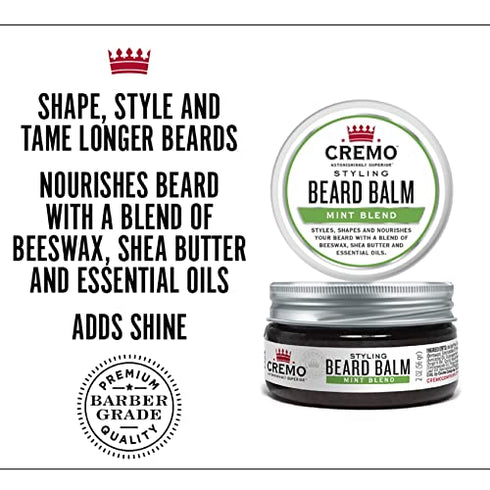 Cremo Styling Beard Balm, Wild Mint Beard Balm, Nourishes, Shapes and Styles Longer, Fuller Beards, 2 Ounces (Packaging May Vary)