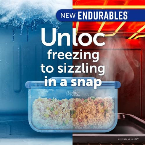 Ziploc Endurables Medium Pouch, 2 Cups, Reusable Silicone Bags and Food Storage Meal Prep Containers for Freezer, Oven, and Microwave, Dishwasher Safe, 2 Pack