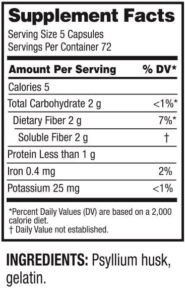 Guardian Fiber Capsules, Natural Psyllium Husk Supplement, 360 Count (520mg per Capsule), Fiber Pills