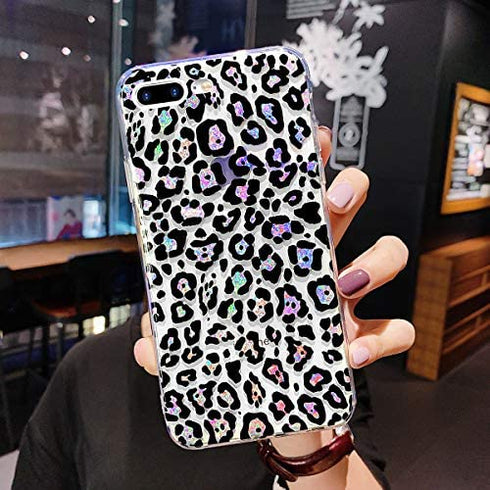 GLBYDLO iPhone 8 Plus, iPhone 7 Plus Leopard Case, Cheetah Phone Case Clear Glitter Cute Bling Sparkle Luxury Protective Cover for Girls Women?5.5 inch(Glitter Leopard)