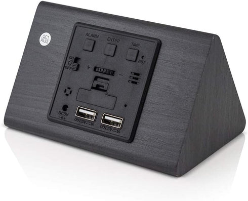 OCT17 Wooden Wood Clock , 2021 New Version LED Alarm Digital Desk Clock Adjustable Brightness, Alarm Time, Displays Time Date Temperature - Black
