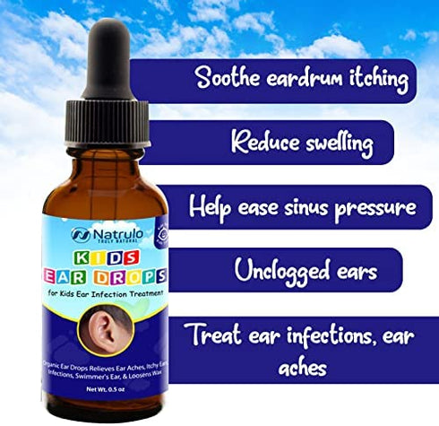 Natrulo Natural Ear Drops for Kids Ear Infection Treatment – Organic Children Ear Oil Drops Relieves Ear Aches, Itchy Ears, Infections, Swimmer's Ear, & Loosens Wax – Kids Safe, Made in USA