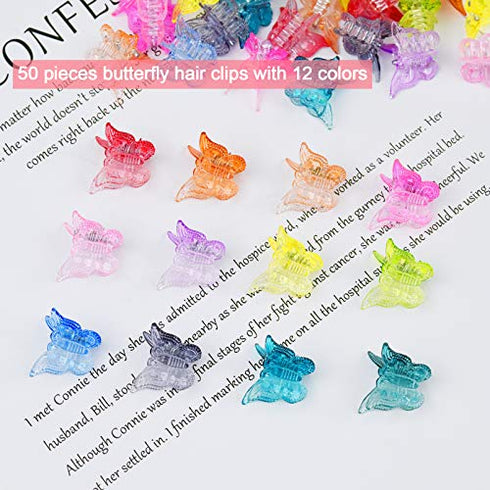 Butterfly Clips 50Pcs, EAONE Pastel Butterfly Hair Clips Cute Mini Small Hair Claw Clips Hair Aesthetic Accessories for 90s 2000s Girls Women’s Hair with Box Package, Gradient Transparency Colors