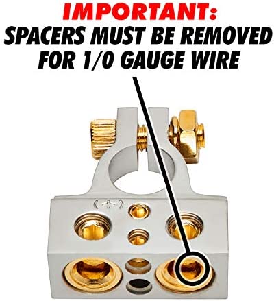 InstallGear 0/4/8 or 10 Gauge Battery Terminals with Shims - Positive and Negative | for Car Battery, Battery Pack, Battery Terminal Connectors, 0 Gauge, 4 Gauge, 8 Gauge, and 10 Gauge Wires