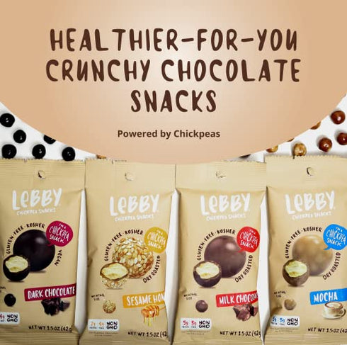 LEBBY SNACKS Healthy Sweet Snack Variety 2-Pack. Dry Roasted Chickpeas coated in 2 flavors: Dark Chocolate and Sesame. Gluten Free Healthy Candy for Adults (Dark/Sesame 1.5 oz, 2 pack)