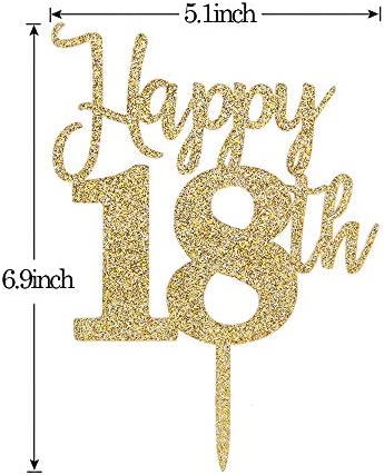 Happy 18th Cake Topper, Gold Glitter Cheers to 18 Years,18th Birthday Wedding Anniversary Party Decoration Supplies(Acrylic)