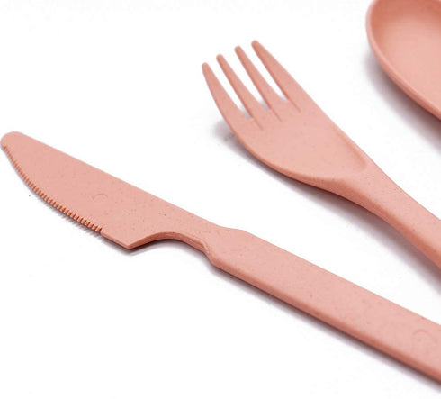 4 Sets Portable Wheat Straw Cutlery,Three-piece Reusable Knife,Fork and Spoon,Great for Celebrate Holidays,Picnics,Travel and Daily Use