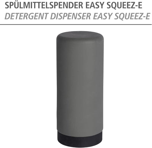 Wenko, Grey Easy Squeez-e Washing, Refillable Dish Liquid and Hand Soap Kitchen and Bathroom, Countertop Dispenser, 2.4 x 2.4 x 5.5 inches