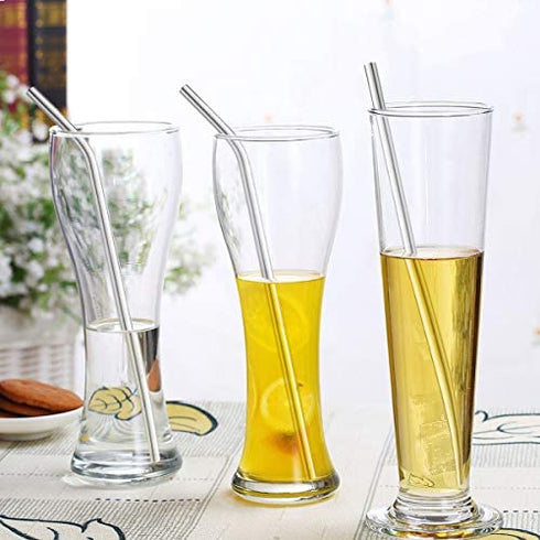 8 Piece 12 Inch Extra Long Reusable Metal Stainless Steel Thick Drinking Straws with Silicone Tips and Cleaning Brush, for Tall Tumblers 40 Ounce, Silver