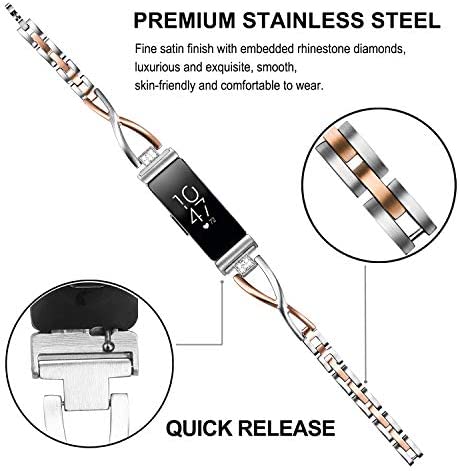 TRUMiRR Women Band for Inspire 2 / Inspire HR / Inspire, Stainless Steel & Crystal Diamond Watchband Jewelry Strap Feminine Wristband Bracelet for Fitbit Inspire 2 / Inspire HR / Inspire Smart Watch