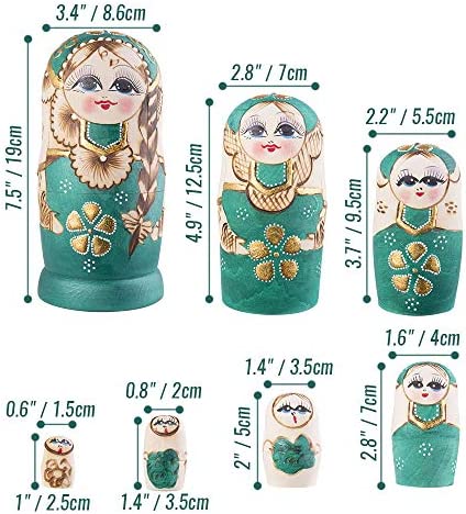 Jeccffes Russian Nesting Dolls Matryoshka Wooden Stacking Nested Set 7 Pieces Handmade Toys for Kids Children Christmas Mother's Day Birthday Home Room Decoration