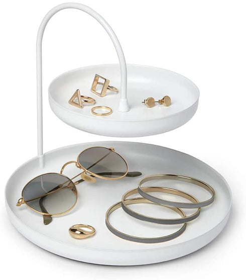 Umbra Poise Large, Double, Attractive Storage You Can Leave Out, Two-Tiered Jewelry Tray, Accessory Holder, White