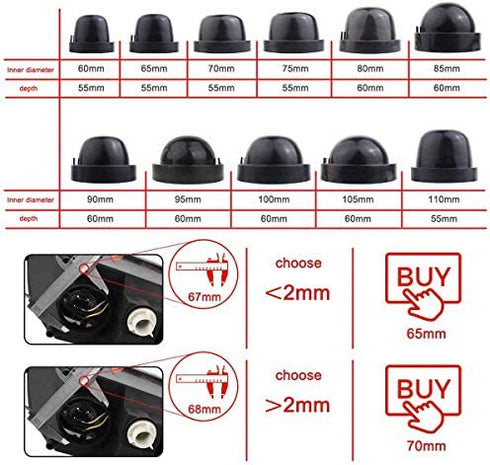 TOMALL 83mm Dust Cover for LED Headlight Replacement Rubber Seal Caps Kit