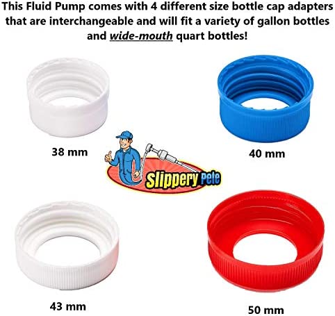 Slippery Pete Fluid Pump for Gallon Bottles and Wide Mouth Quart Bottles (Not for Standard Quart Bottles) - Transfer Gear Oil, Transmission and Differential Fluid, Antifreeze with This 30cc Hand Pump