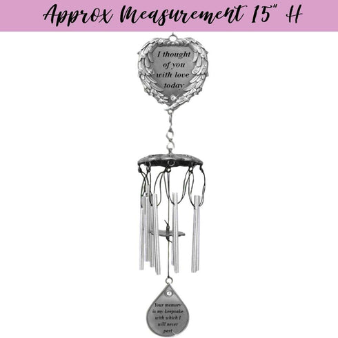BANBERRY DESIGNS Memorial Windchimes - I Thought of You with Love Today Poem Engraved on This Wind Chime - Angel Wings Wrapped Around a Heart and Teardrop Charm - in Loving Memory Chimes