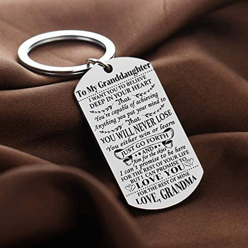 Granddaughter Keychain Key Ring Believe Inspirational Gifts from Grandma Grandmother Birthday Graduation Christmas Gifts Jewelry Grandma To Granddaughter Gifts