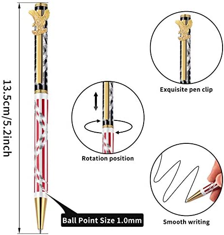 12 Pieces American Flag Pen Independence Day Ballpoint Pens Patriotic Writing Pens with Clip Black Ink Pens for 4th of July, Office Supplies, Souvenir, Present