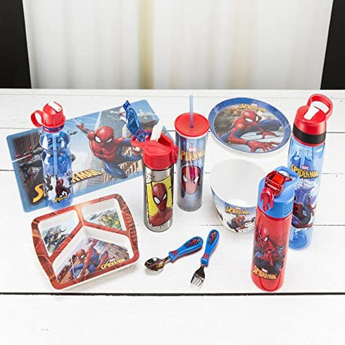 Zak Designs Marvel SpiderMan Kids Spout Cover and Built-in Carrying Loop Made of Plastic, Leak-Proof Water Bottle Design (16 oz, BPA-Free)