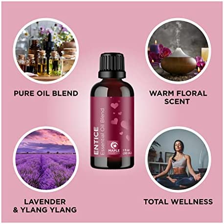 Entice Essential Oil Blend for Diffuser - Passionate Blend of Aromatherapy Oils for Couples with Lavender Palmarosa Clary Sage and Ylang-Ylang Essential Oil - Ignite The Romance Essential Oils Blend