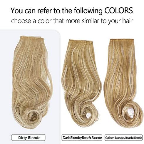 SARLA Dirty Blonde Hair Extensions Invisible Wire Highlight Wavy Curly Long Synthetic Hairpieces for Women 18 Inch 4.2 Oz Adjustable Headband Heat Friendly Fiber No Clip