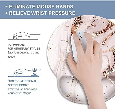 Goodsprout Rose Gold Marble Mouse Pad with Wrist Rest Support,Cute Custom Gaming Made Non Slip Rubber Base Mousepad, Ergonomic Mouse Wrist Rest Pad Computer Laptop (Rose Gold Marble), 250mmx230mmx5mm