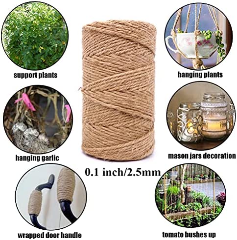 Jute Twine 328 Feet 2.5mm 4Ply Heavy Duty Natural Jute Rope String for Home Gardening Plant Picture Hanger Industrial Packing String for Gifts Presents Mason Jars Wedding Decorations Crafts