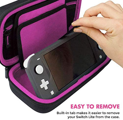 TAKECASE Carrying Case Compatible with Nintendo Switch Lite - Includes Pouch That Fits Adapter/Charger, Accessories, and 16 Games Storage - Perfect for Travel - Pink/Black