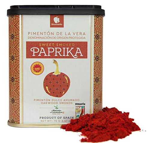 Gourmanity 70g Sweet Smoked Spanish Paprika Tin Pack 2, Pimenton De La Vera Dulce, Sweet Smoked Paprika Powder, Smoked Paprika Seasoning, Sweet Paprika Powder, Sweet Spanish Smoked Paprika Pimenton