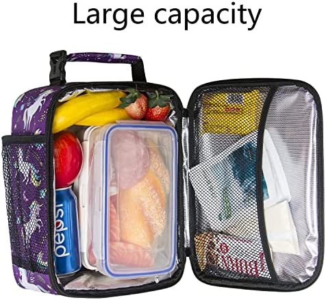 Hap Tim Kids Lunch Box for Girls Boys, Reusable Lunch Bag for Kids, Spacious Lunchbox, Insulated Lunchbag Purple Unicorn(18654-PP)