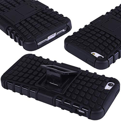 Wisdompro Case for iPhone SE 1st Generation, 2 in 1 Heavy Duty Hard PC Soft TPU Rugged Protective Cover with Foldable Kickstand for iPhone 5, for iPhone 5s, for iPhone SE 2016 - Black/Black