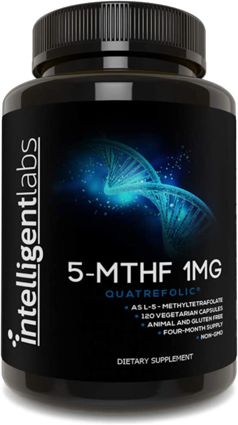 Intelligent Labs 1MG 5-MTHF Methylfolate, 120 Capsules, 4 Months Supply, Best Value Folic Acid Supplement as Quatrefolic Acid, Activated Folate, 1MG = 1000mcg, 5 methyltetrahydrofolate