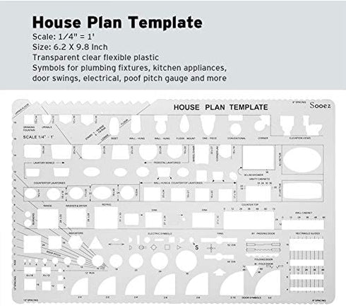 Sooez Architectural Templates, House Plan Template, Interior Design Template, Furniture Template, Drawing Template Kit, Drafting Tools and Supplies, Template Architecture Kit, 1/4 Scale