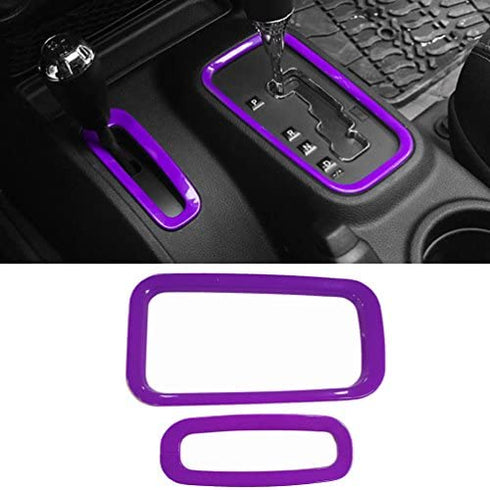 E-cowlboy 4PCS Interior Accessories Decoration Cover Trim Kit Front+Rear Water Cup Holder Trim Gear Shift Box Trim Transfer Case Trim for Jeep Wrangler JK JKU 2011-2018 4-Door (Purple)
