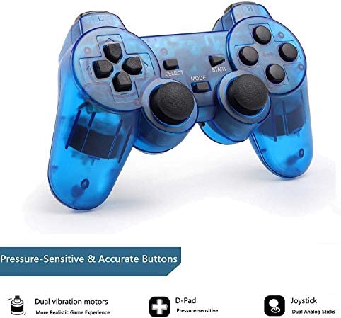 Burcica Wireless Controller for PS2 Play station 2 Dual Vibration - ClearBlue and ClearRed