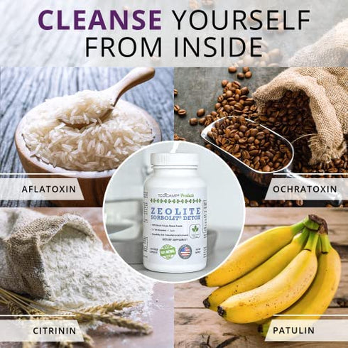 TODICAMP Zeolite Detox - Zeolite Capsules Sorbolit Ultra FINE 1-2 µm - Zeolite Clinoptilolite Powder 95% - 3X Activated - 120 Capsules - Zeolite Powder Supplement - 2 Months Supply