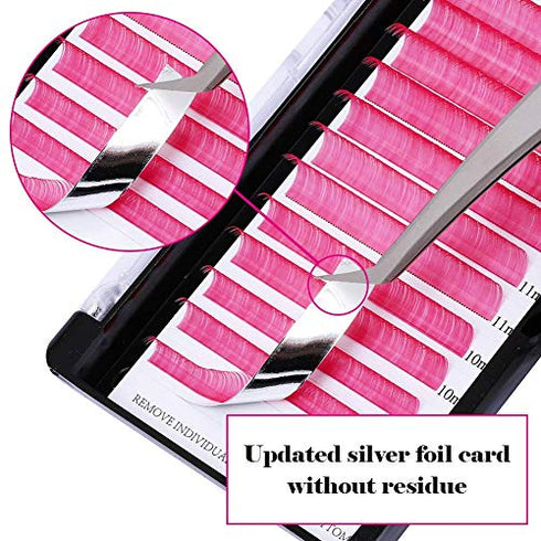 Color Eyelash Extensions Pink Lashes 0.07 Thickness D curl 8-14mm Classic Lash Extensions Individual Lashes Used by FADVAN (Pink, 0.07-8-14mm)