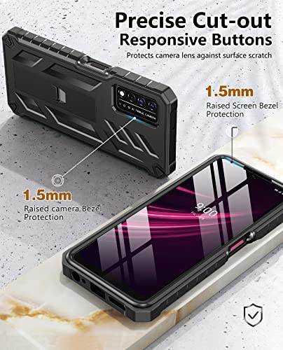 for T-Mobile REVVL V Plus 5G Case: Built-in Screen Protector Kickstand Full Body Dual-Layer Protective Shockproof Heavy-Duty Military Grade Tough Rugged SOiOS Phone Cover - Black