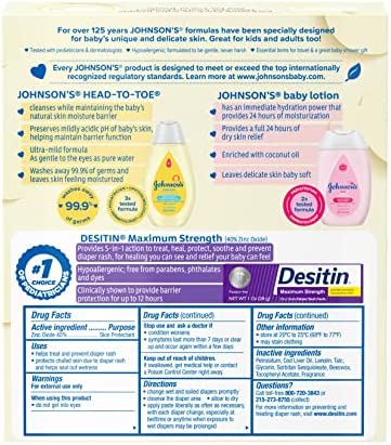 Johnson's Baby Care Essentials Gift Set, Baby Skincare Set with Body Wash & Shampoo, Body Lotion, & Zinc Oxide Diaper Rash Paste for Baby's Delicate Skin, Value Pack, Travel-Size, 3 Items