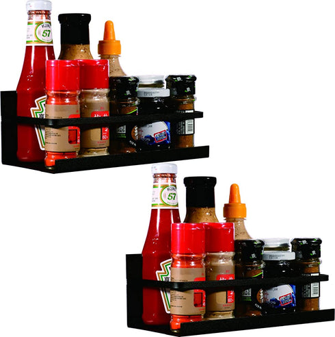 YCOCO Magnetic Spice Rack Organizer Single Tier Refrigerator Spice Storage Shelf, Easy to Install the Side of Refrigerator Can Hold spices, Jar of Olive Oil, Cooking Oils, Salt, Pepper,Black Pack of 2