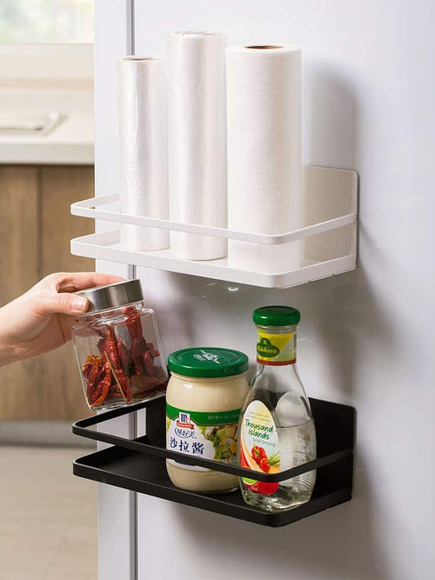 YCOCO Magnetic Spice Rack Organizer Single Tier Refrigerator Spice Storage Shelf, Easy to Install the Side of Refrigerator Can Hold spices, Jar of Olive Oil, Cooking Oils, Salt, Pepper,Black Pack of 2
