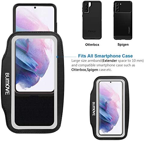 Galaxy S22+, S21 FE, S20 FE Armband, BUMOVE Gym Running Workouts Sports Cell Phone Arm Band for Samsung Galaxy S20 Plus/S21 Plus/S22 Plus, S20 FE/S21 FE 5G with Key Holder (Black)