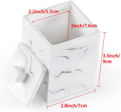 Sanbege 2 pcs Cotton Swab Holder with Lid, Resin Q-Tips Container, Cotton Ball Canister for Vanity, Dresser Counter, Bathroom Sink Organizer (White Marble)