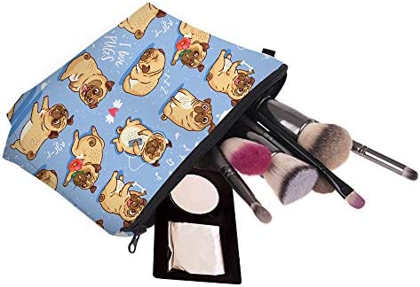 LOOMILOO Cosmetic Bag for Women, Adorable Roomy Makeup Bag Travel Water Resistant Toiletry Bag Accessories Organizer (Flower Pug 51491)