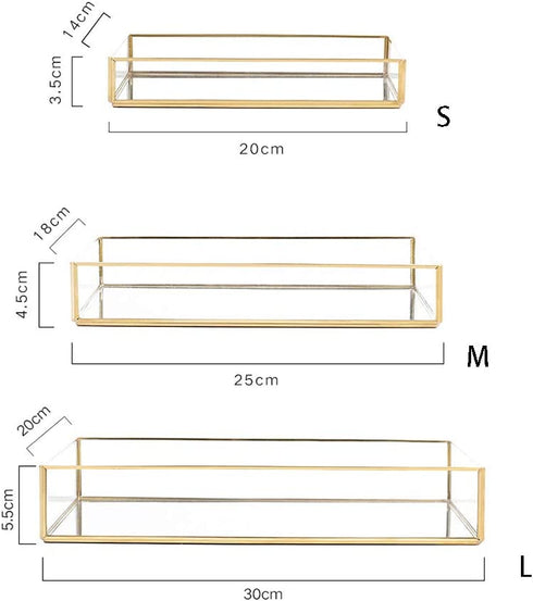 BEYST Glass Mirror Storage Tray, Rectangle Dressing Table Makeup Tray with Gold Wire, Jewelry Perfume Organizer for Vanity, Dresser, Bathroom, Bedroom