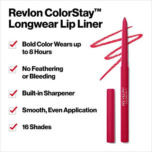 Lip Liner by Revlon, Colorstay Face Makeup with Built-in-Sharpener, Longwear Rich Lip Colors, Smooth Application, 665 Plum