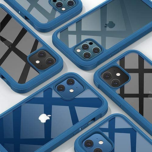 Diaclara Designed for iPhone 12/12 Pro Case, Full Body Rugged Case with Built-in Touch Sensitive Anti-Scratch Screen Protector, Soft TPU Bumper Case for iPhone 12/12 Pro 6.1" (Blue and Clear)