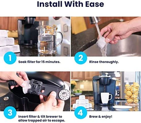 K&J Charcoal Water Filter Pods - 12-Pack Filters for Coffee Maker, Compatible Keurig Filter Replacement (2.0 and older)