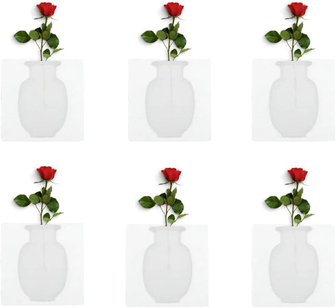 Magic Silicone Vase, Removable Silicone Flower Vase, Reusable Wall-Mounted Sticky Flower Vase, Self-Adhesive Bouquet Plant Storage Decor for Wall, Glass, Window, Fridge, Bathroom(6Pcs White)
